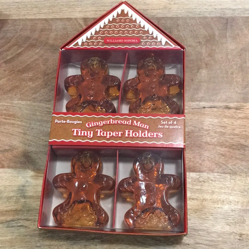 NIB Williams Sonoma gingerbread man tiny taper candle holders